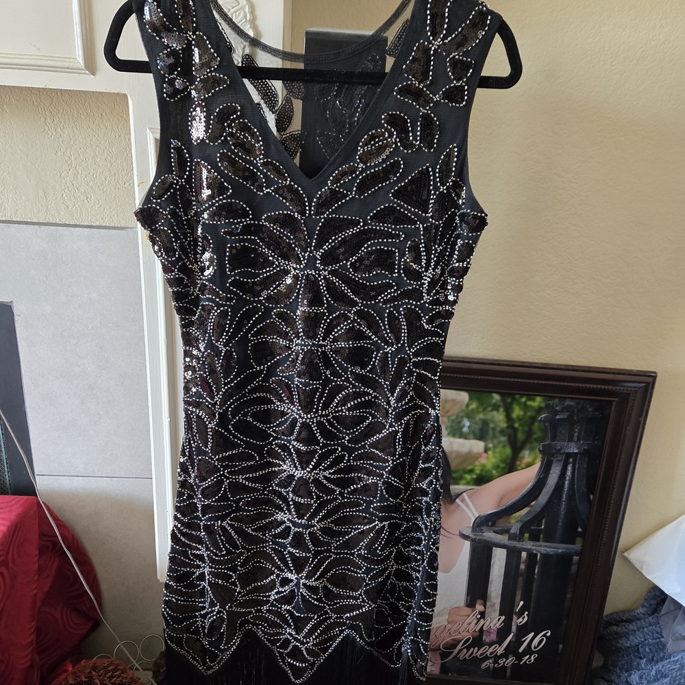 Mine Black and Silver Beaded Mini Dress